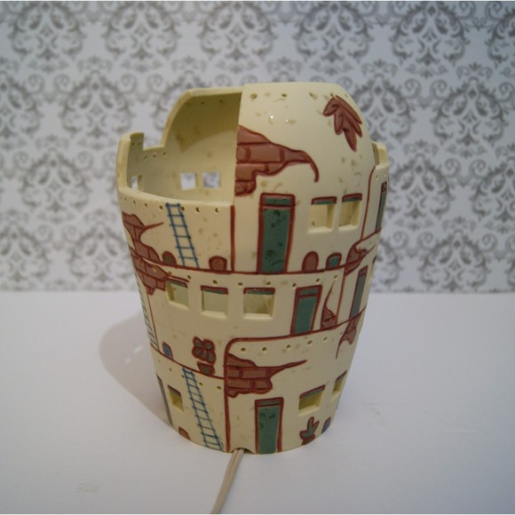 Ceramic Village Lamp with Brown and Cream Accents - Picture 6 of 10